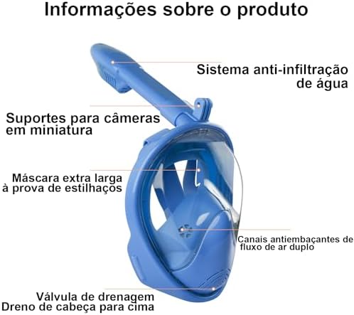 Máscara de Mergulho Snorkel Infantil 180°